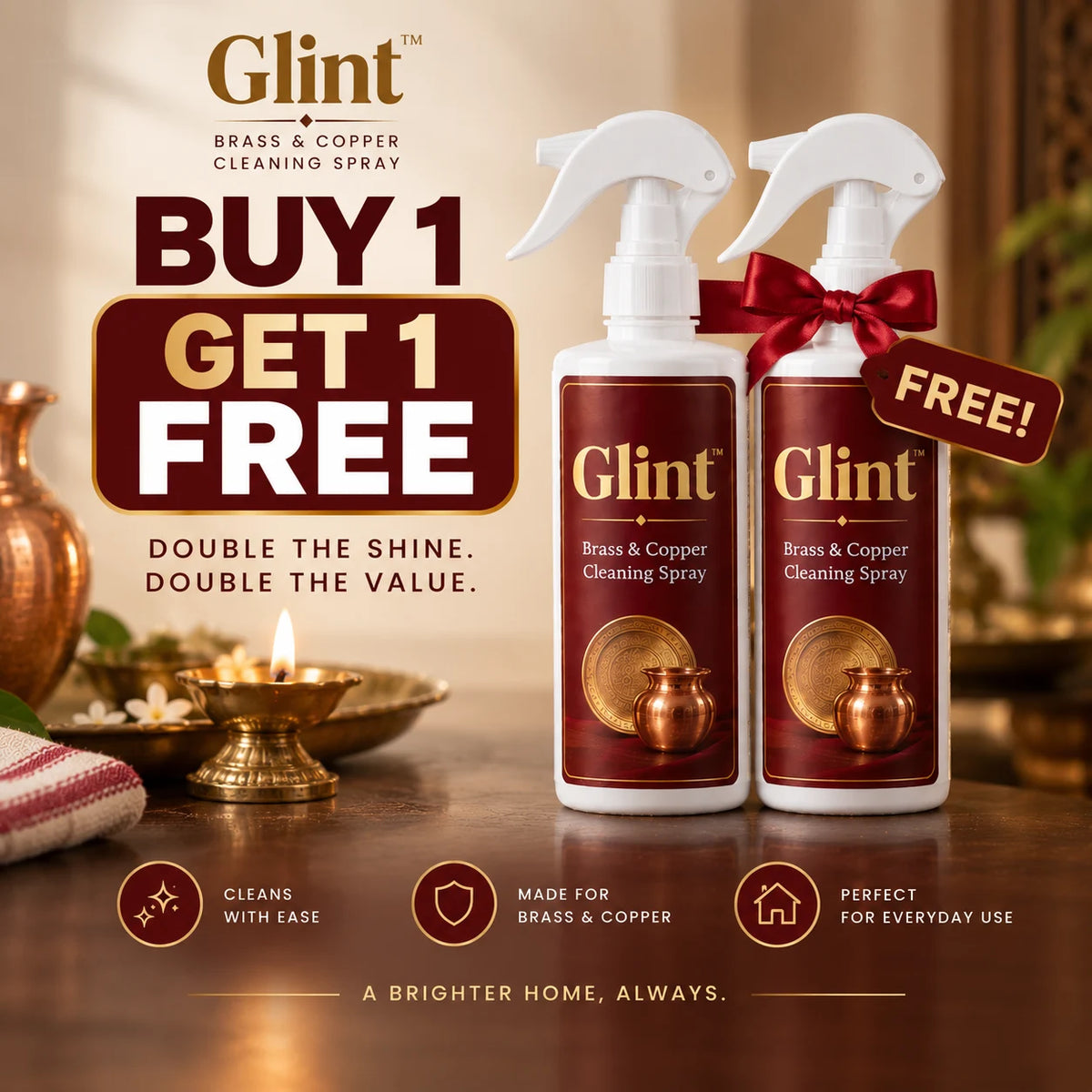 Glint™ Brass & Copper Cleaning Spray | Buy 1 Get 1 Free